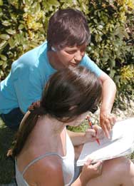 Irene helps with a sketch